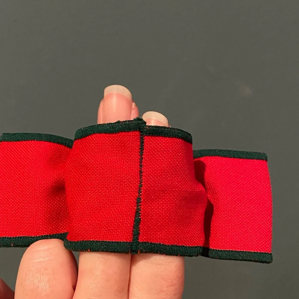 Vintage Christmas Napkin Rings Red Green Fabric Bows Set Of 8 Holiday Table